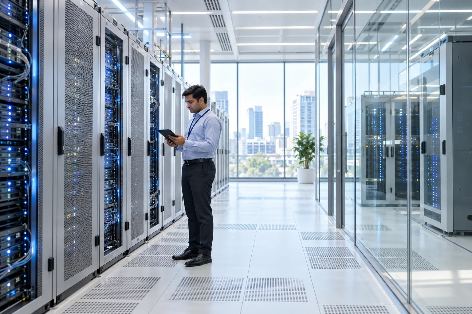 AI-generated enterprise data centre scene